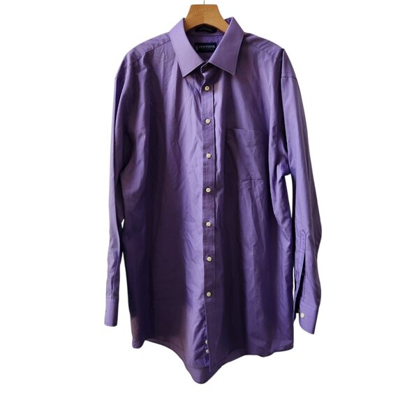 Stafford Essentials Broadcloth Shirt Purple Dress Shirt Mens 17.5-34/35 EUC - Picture 1 of 8